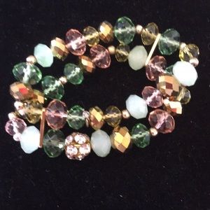 Vintage double Glass & acrylic stretchy bracelet
